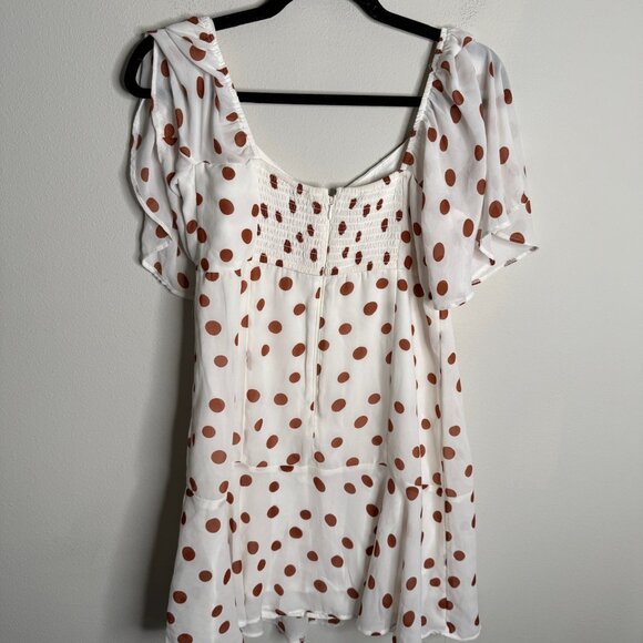 Abercrombie & Fitch Women's Medium White Brown Polka Dot Flutter Sleeve Dress - Picture 3 of 7